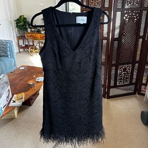 Gorgeous Nicole Miller Black Lace Feather Hem Dress NWT size 8.